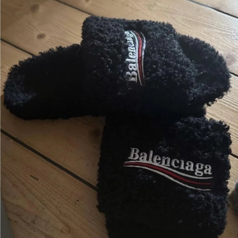 Balenciaga Black Fuzzy Slippers
